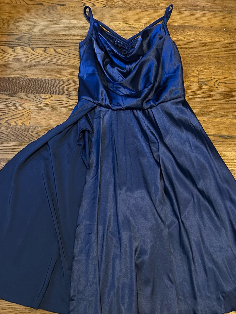 Weissman Navy Satin Cowl Neck Midi Dress 0142 - Picture 2 of 13